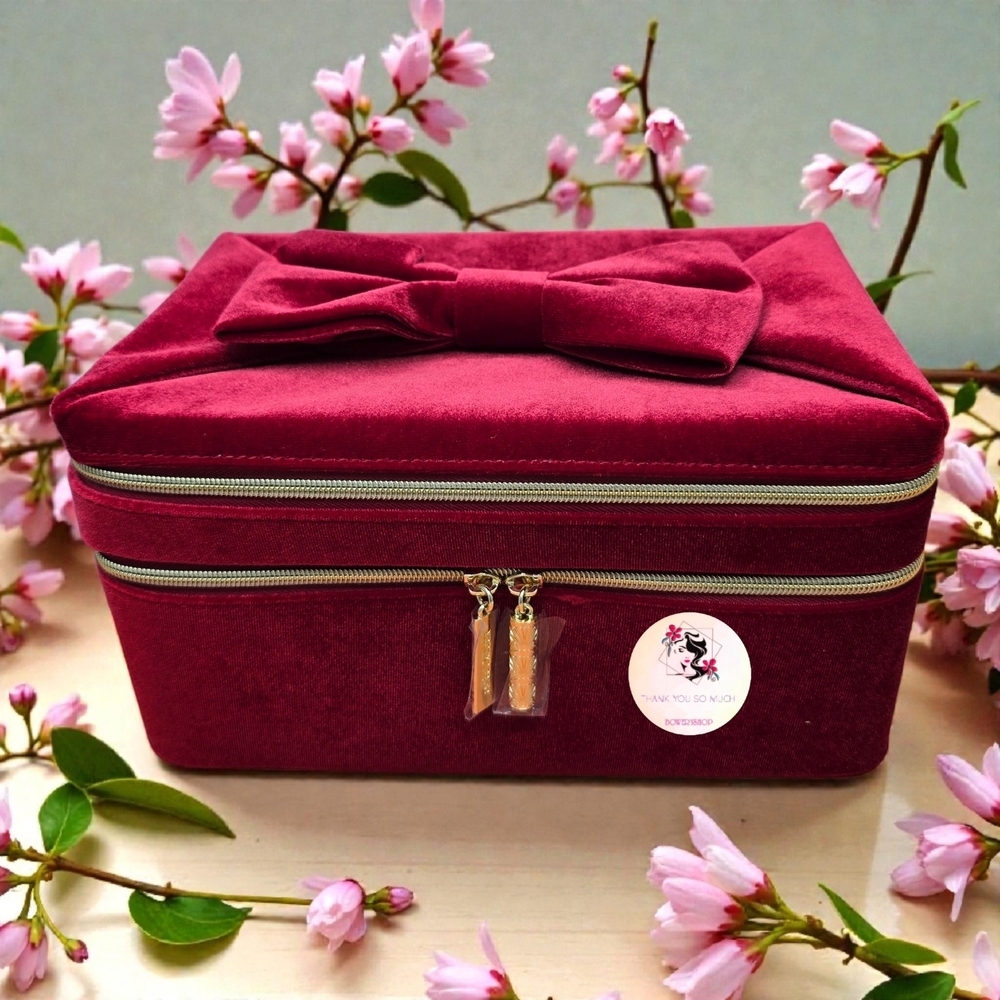 Estee Lauder Double Layer Makeup Bag Train Case Red Velvet with Handle